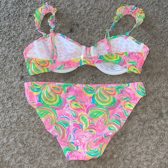 Lilly Pulitzer Hannah Ruffle Bikini set in All Nighter Flamingo Print - Picture 3 of 14
